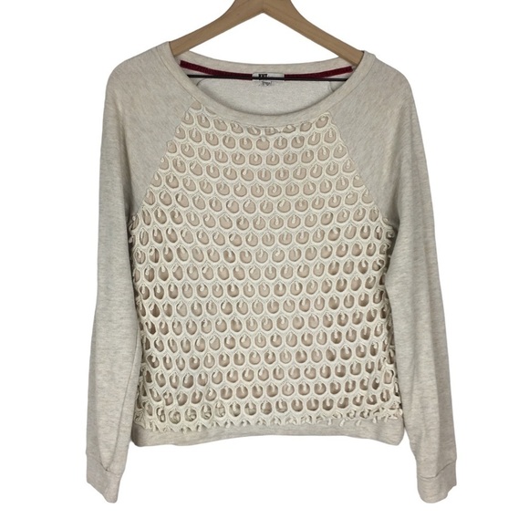 KUT FROM THE KLOTH Sweatshirt Lace Crochet Overlay Oatmeal Neutral Size Medium - Picture 1 of 10